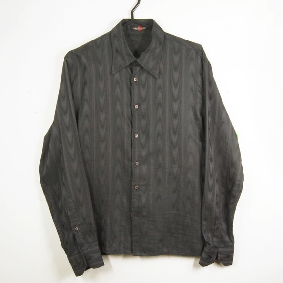 Vintage Yashi Yamamuri Terzo Millennino Abstract Stripe  Black Button Up Top - Picture 1 of 7